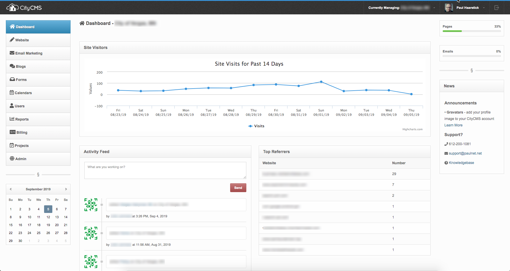 preview of the CityCMS(tm) Control panel